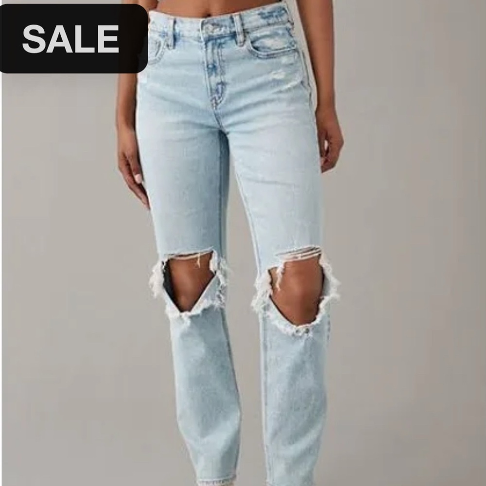 AE Stretch Super High-Waisted Ripped Mom Jean
